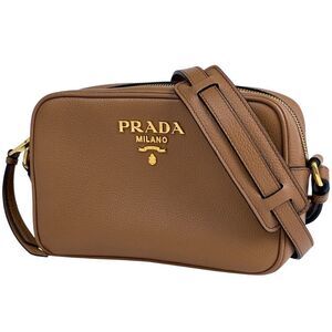 Prada Logo Shoulder Bag Crossbody Shoulder Bag Leather Brown Women's